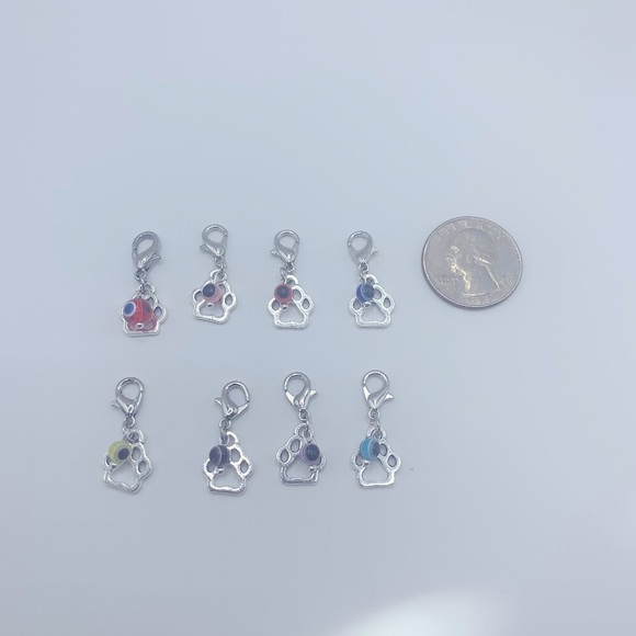 Evil Eye Bead & Paw Charm, Claw Clasp Clip-on for Small Pet Collar or Keychain - Picture 6 of 11